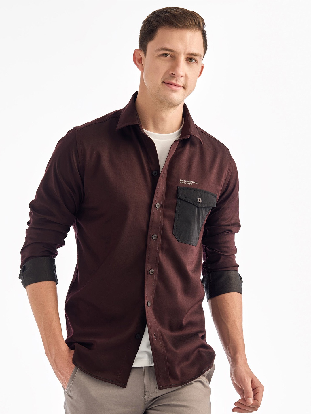 

Red Flame Men Opaque Casual Shirt, Maroon