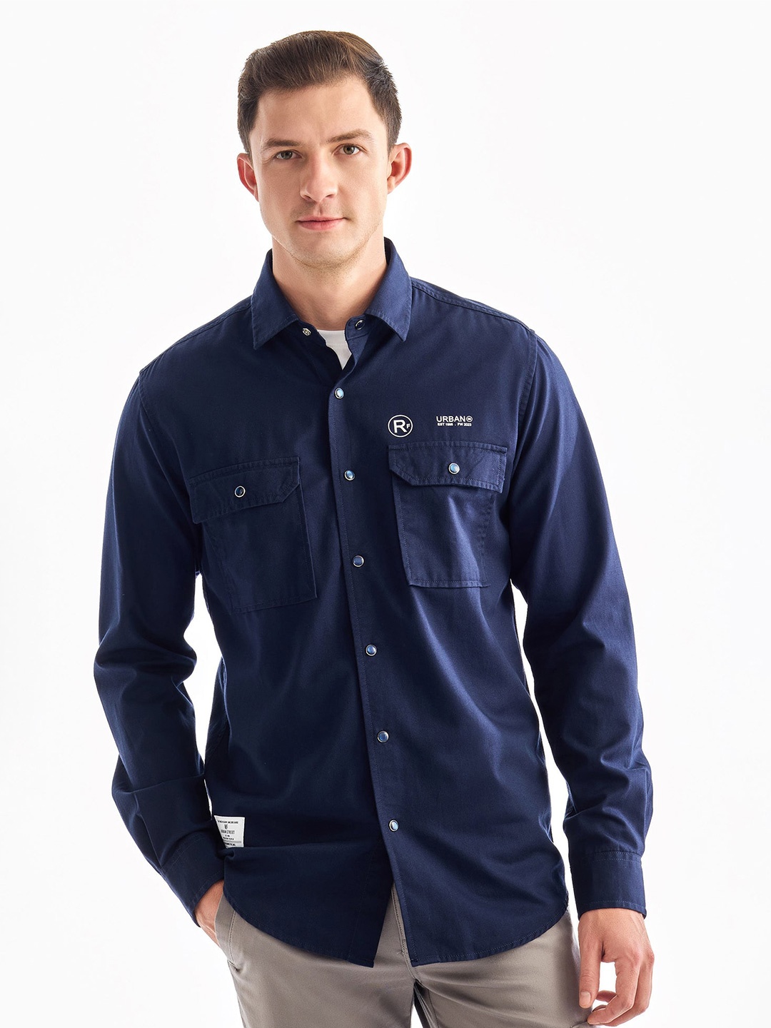 

Red Flame Men Opaque Casual Shirt, Navy blue