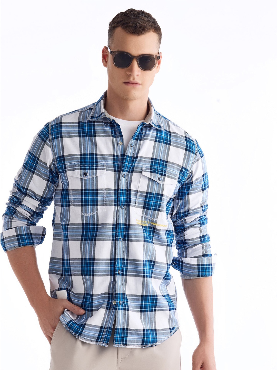 

Red Flame Men Tartan Checks Opaque Checked Casual Shirt, Blue