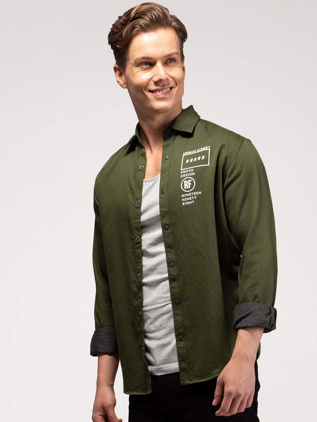 

Red Flame Cotton Regular Fit Casual Shirt, Green