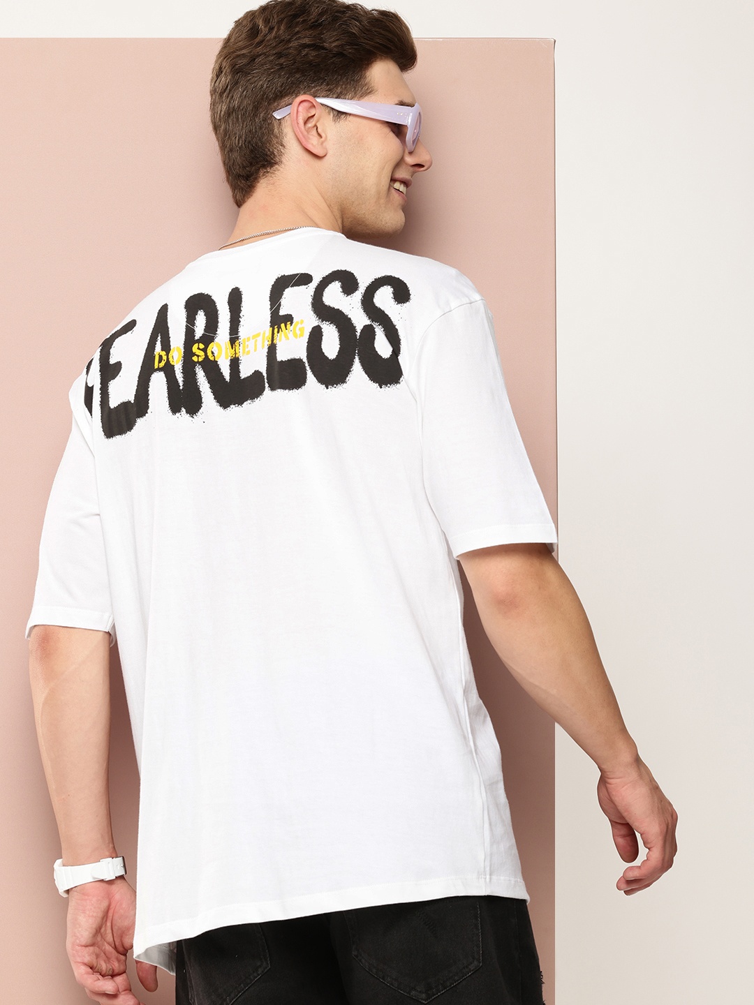 

Harvard Typography Printed Drop-Shoulder Sleeves Pure Cotton T-shirt, White