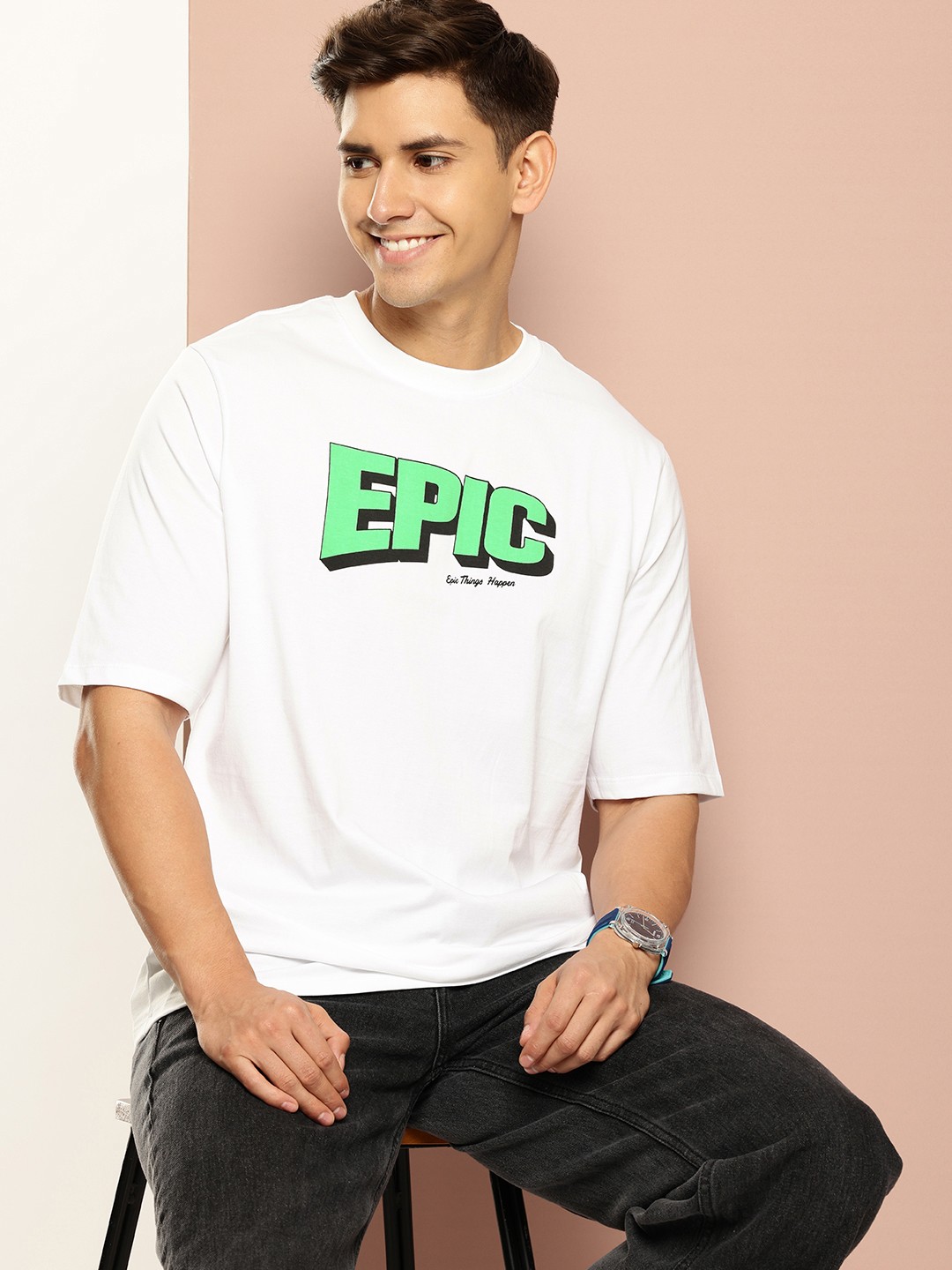 

Harvard Pure Cotton Typography Printed Drop-Shoulder Sleeves T-shirt, White