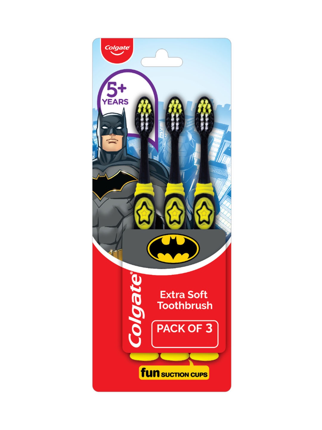 

Colgate Kids 3 Pcs Batman Manual Extra-Soft Bristles Toothbrush & Built-In Tongue Cleaner, Black