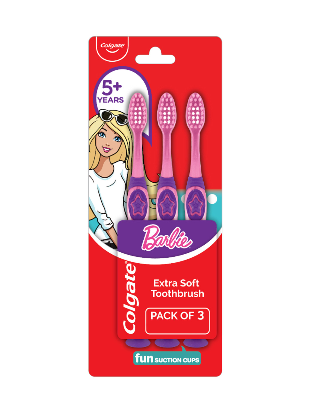 

Colgate Kids 3Pcs Barbie Extra Soft Toothbrush with Tongue Cleaner - Pink