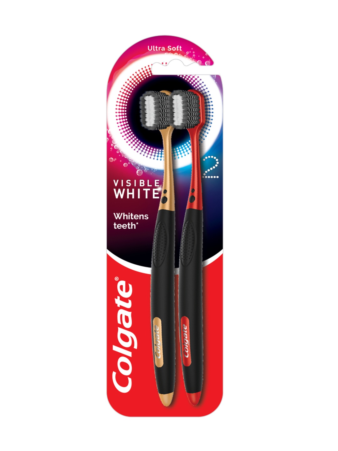 

Colgate 2Pcs Visible White O2 Ultra Soft Manual Toothbrush, Black