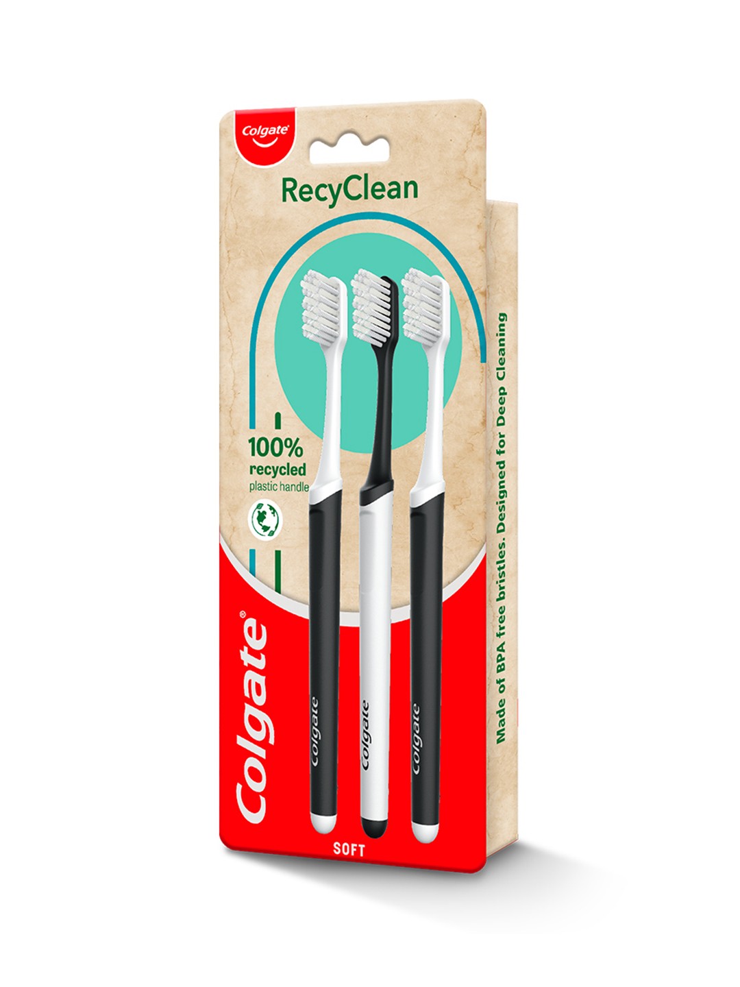 

Colgate Set of 3 RecyClean Planet-Friendly Toothbrush - Black & White