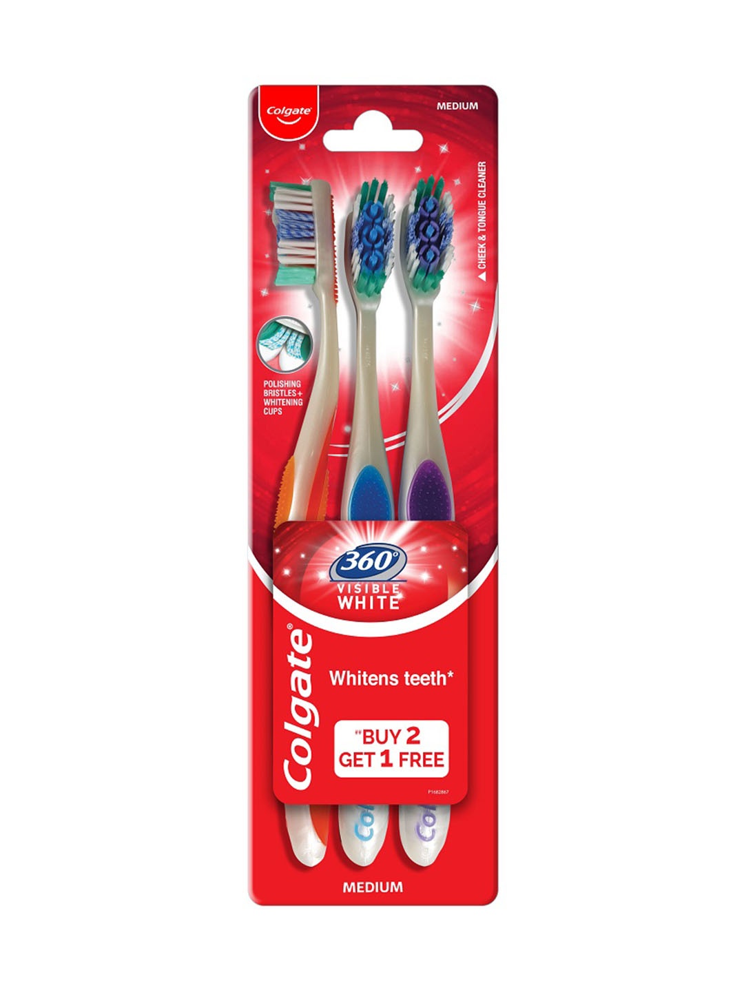 

Colgate 360 Visible White Whole Mouth Clean Soft Bristle Toothbrush - Buy 2 Get 1 Free, Multi