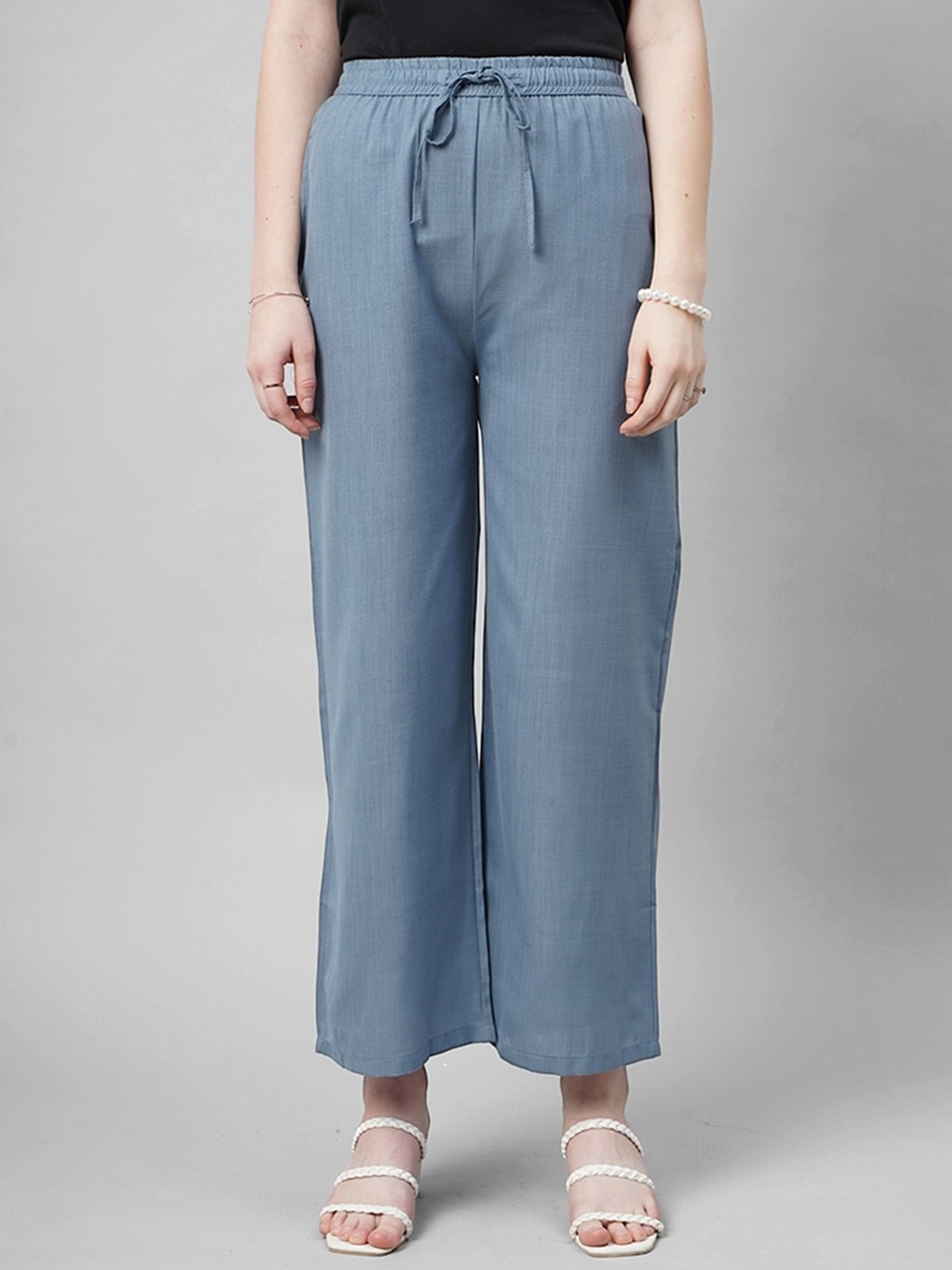 

FITHUB Women Straight Fit High-Rise Cotton Trousers, Grey