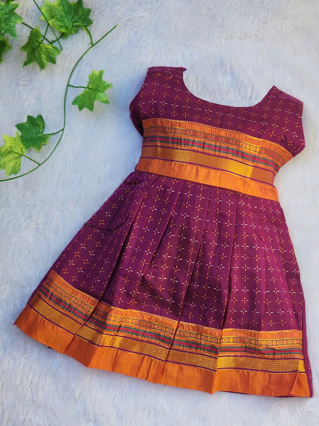 

BAESD Infants Girls Checked Cotton Flared A-line Ethnic Dress, Purple
