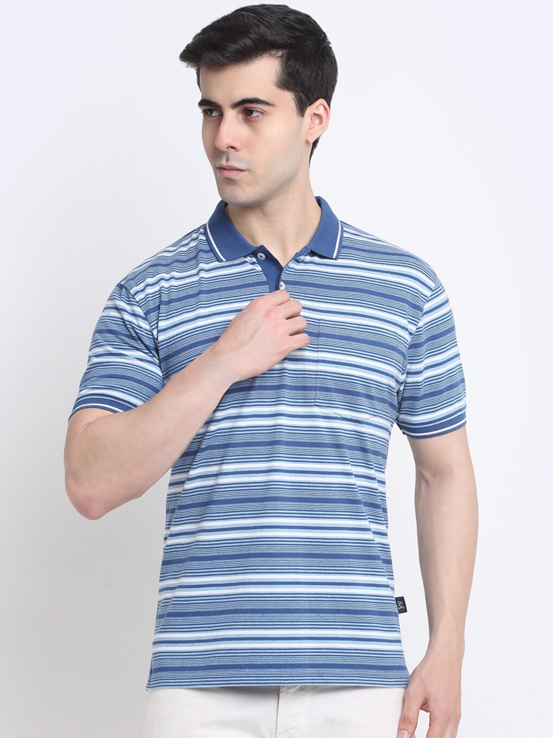 

HARBOR N BAY Striped Cotton Polo Collar T-shirt, Blue
