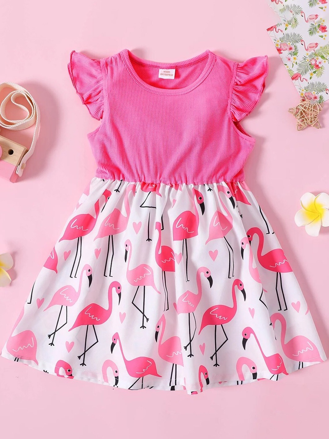 

BAESD Girls Conversational Printed Fit and Flare Casual Dress, Pink