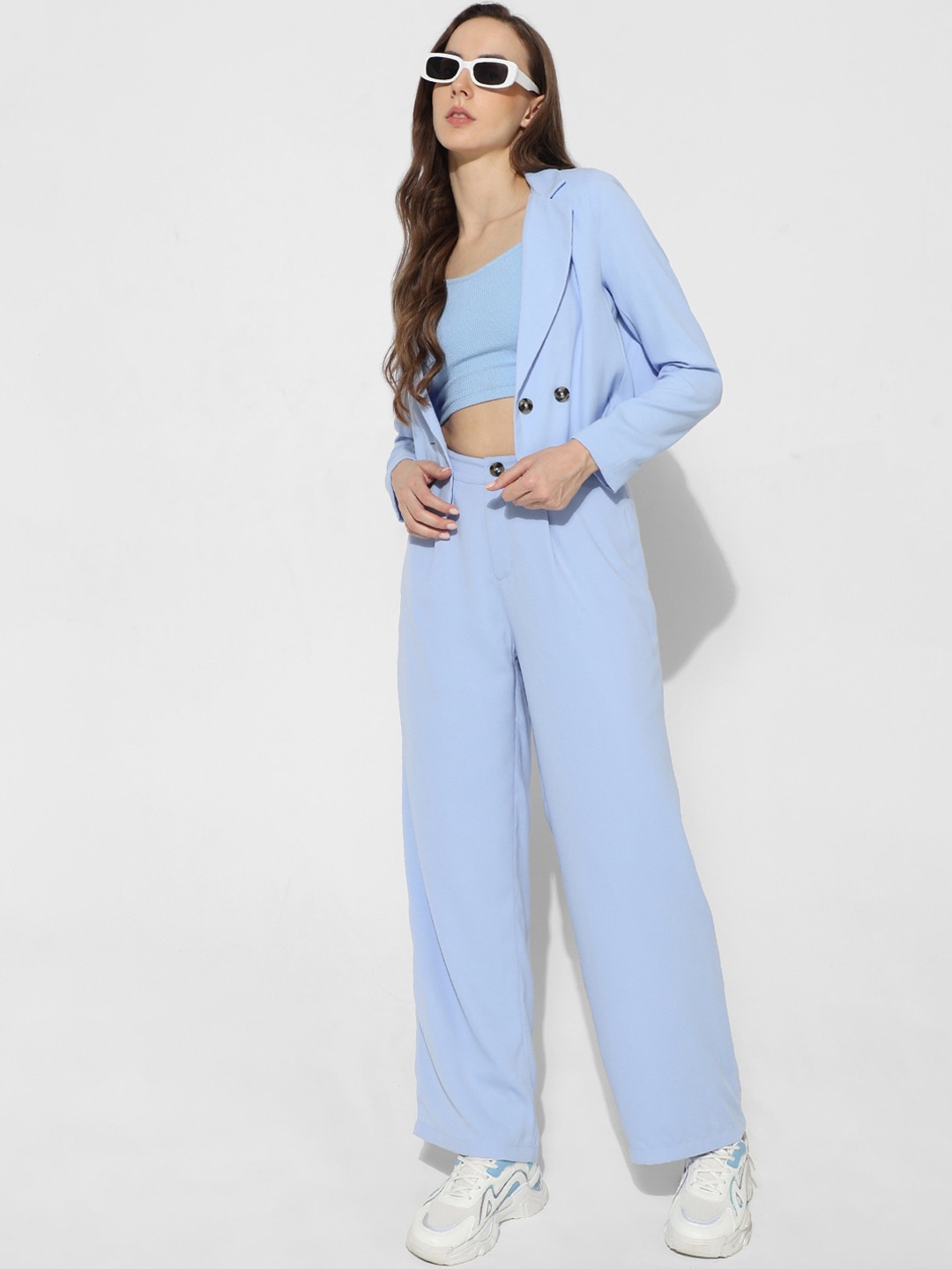 

ONLY Women High-Rise Regular Fit Trousers, Blue