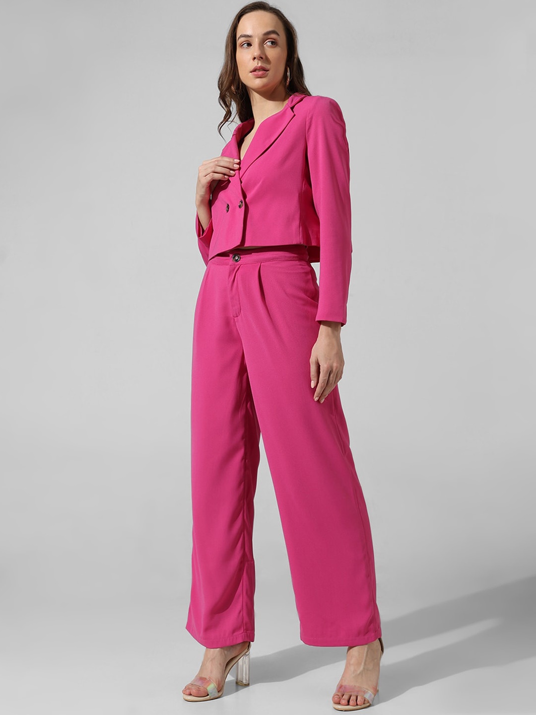 

ONLY Women High-Rise Pleated Parallel Trousers, Pink