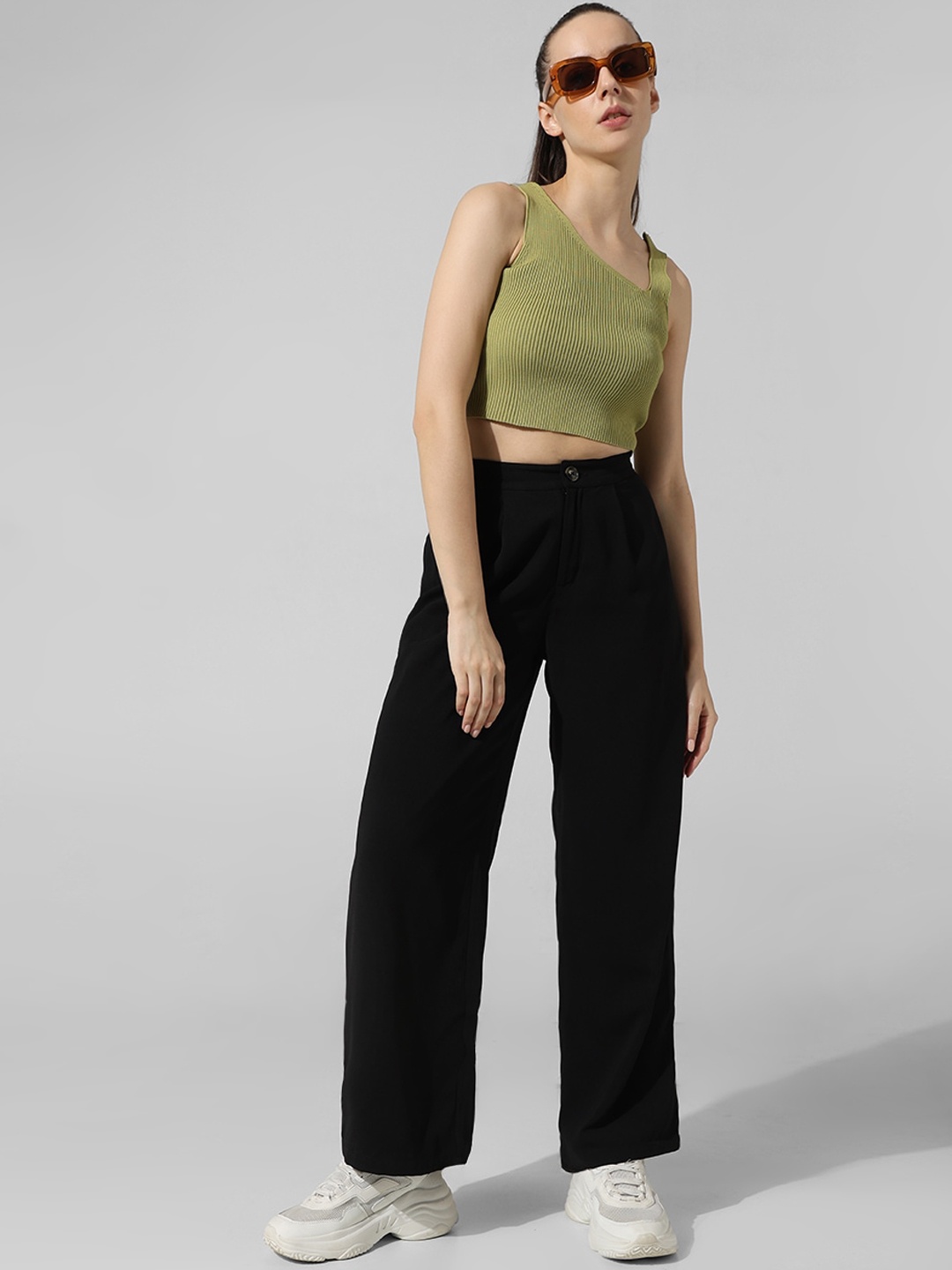 

ONLY Women High-Rise Parallel Trousers, Black