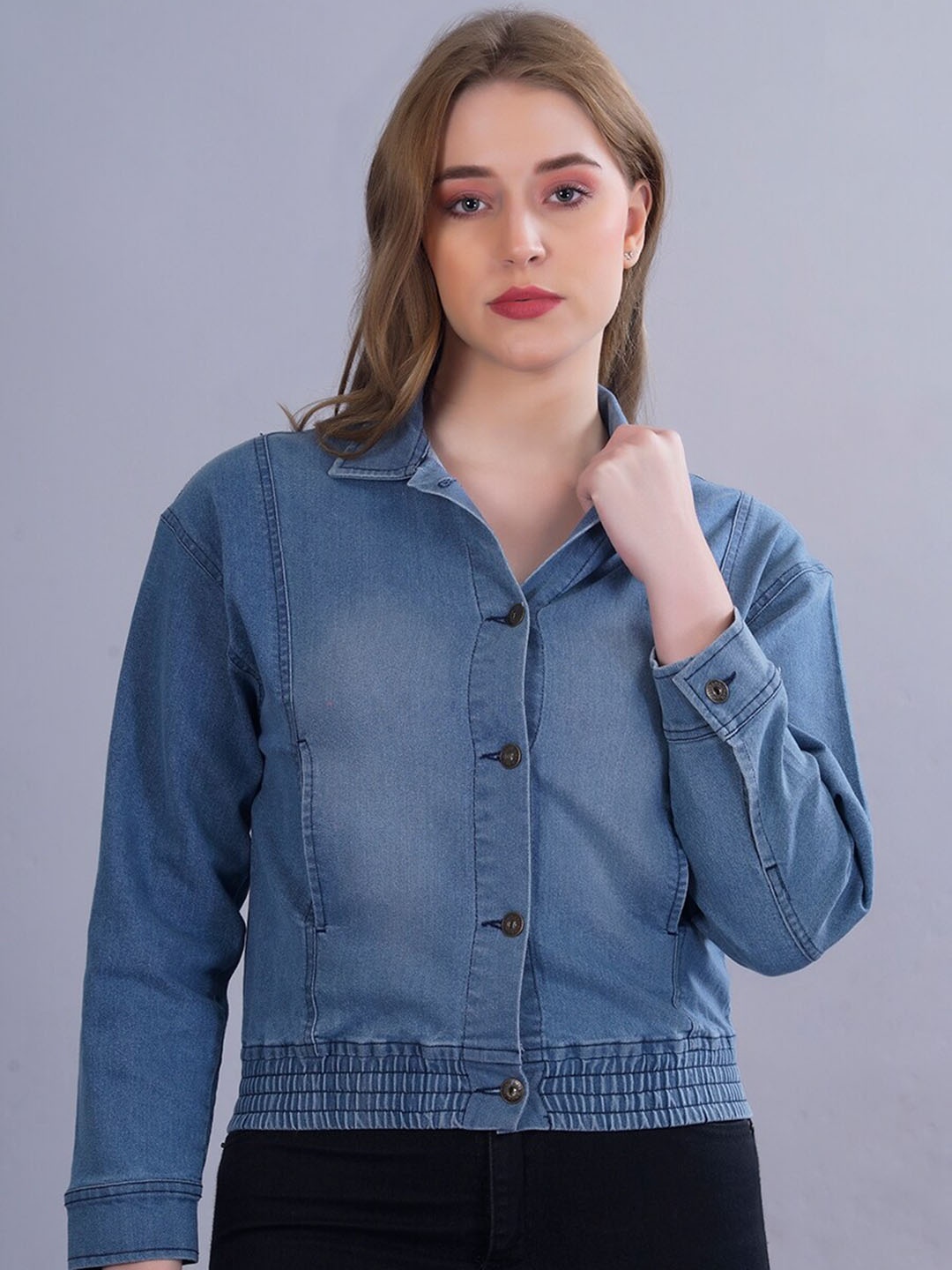 

PRONK Spread Collar Denim Jacket, Blue