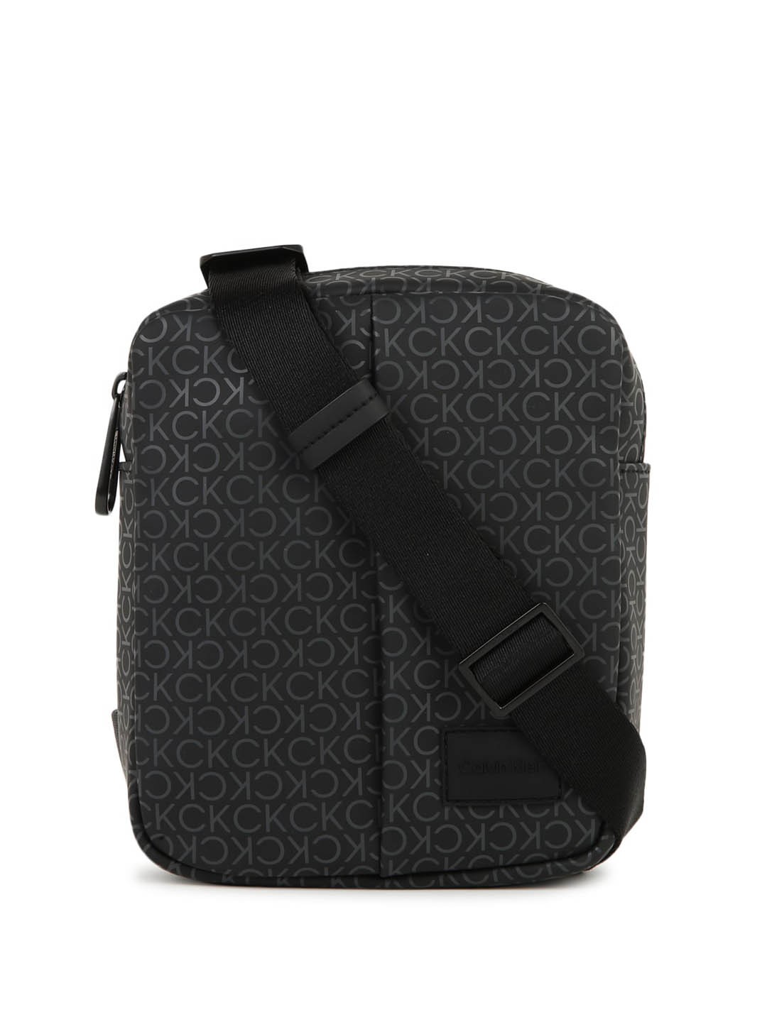 

Calvin Klein Brand Logo Printed Structured Sling Bag, Black