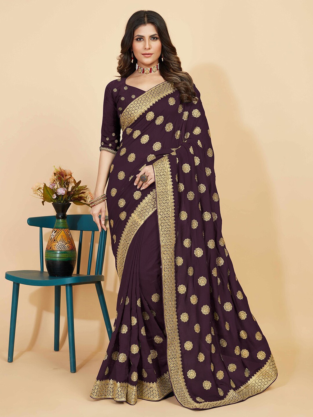

Kasak Floral Woven Design Zari Saree, Purple