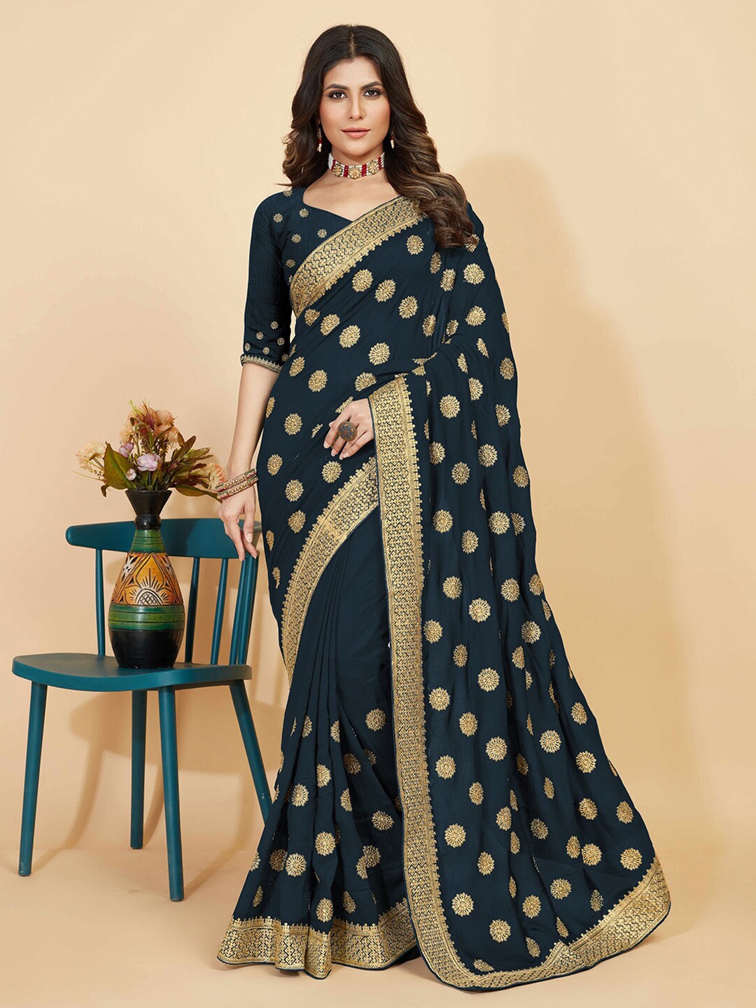 

Kasak Ethnic Motifs Embroidered Saree, Blue