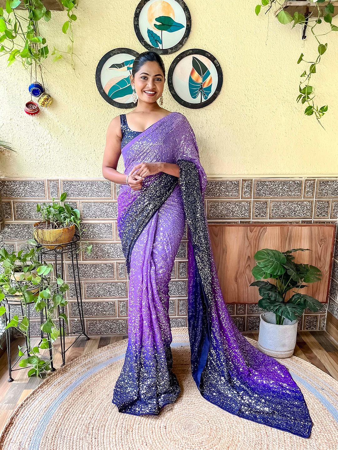 

Mitera Sequinned Embellished Saree, Lavender