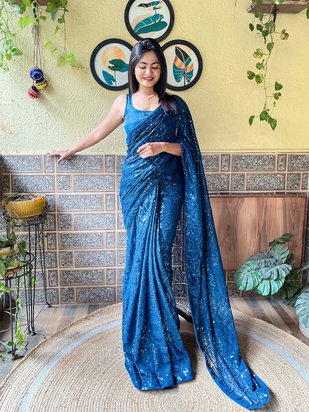 

Mitera Sequinned Embellished Saree, Blue