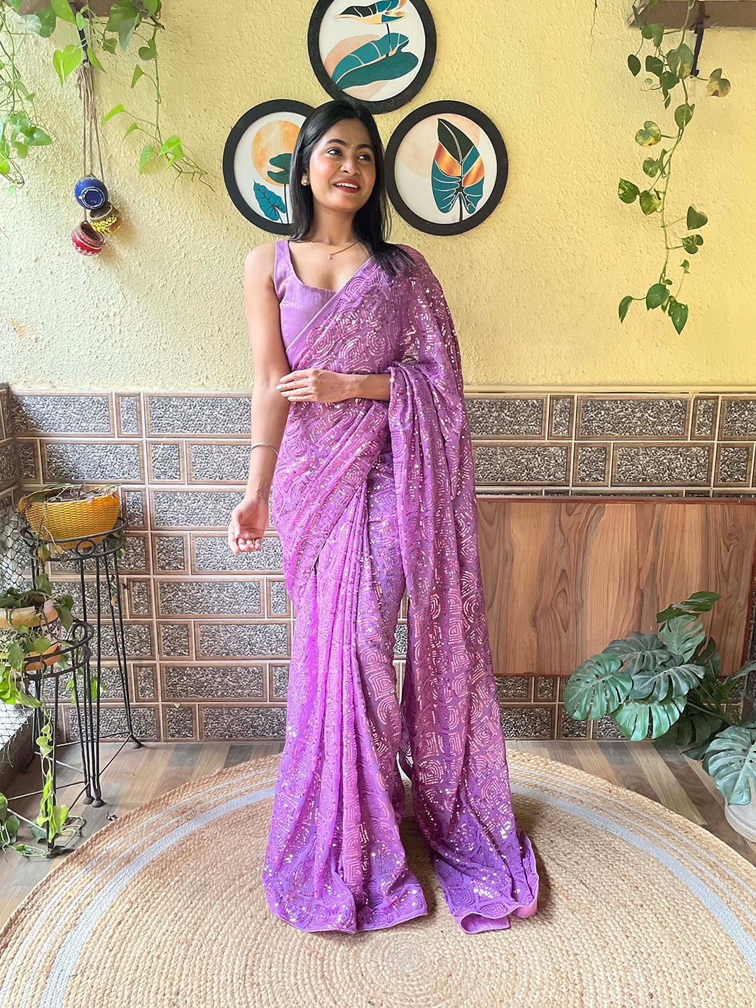 

Mitera Sequinned Embellished Saree, Lavender