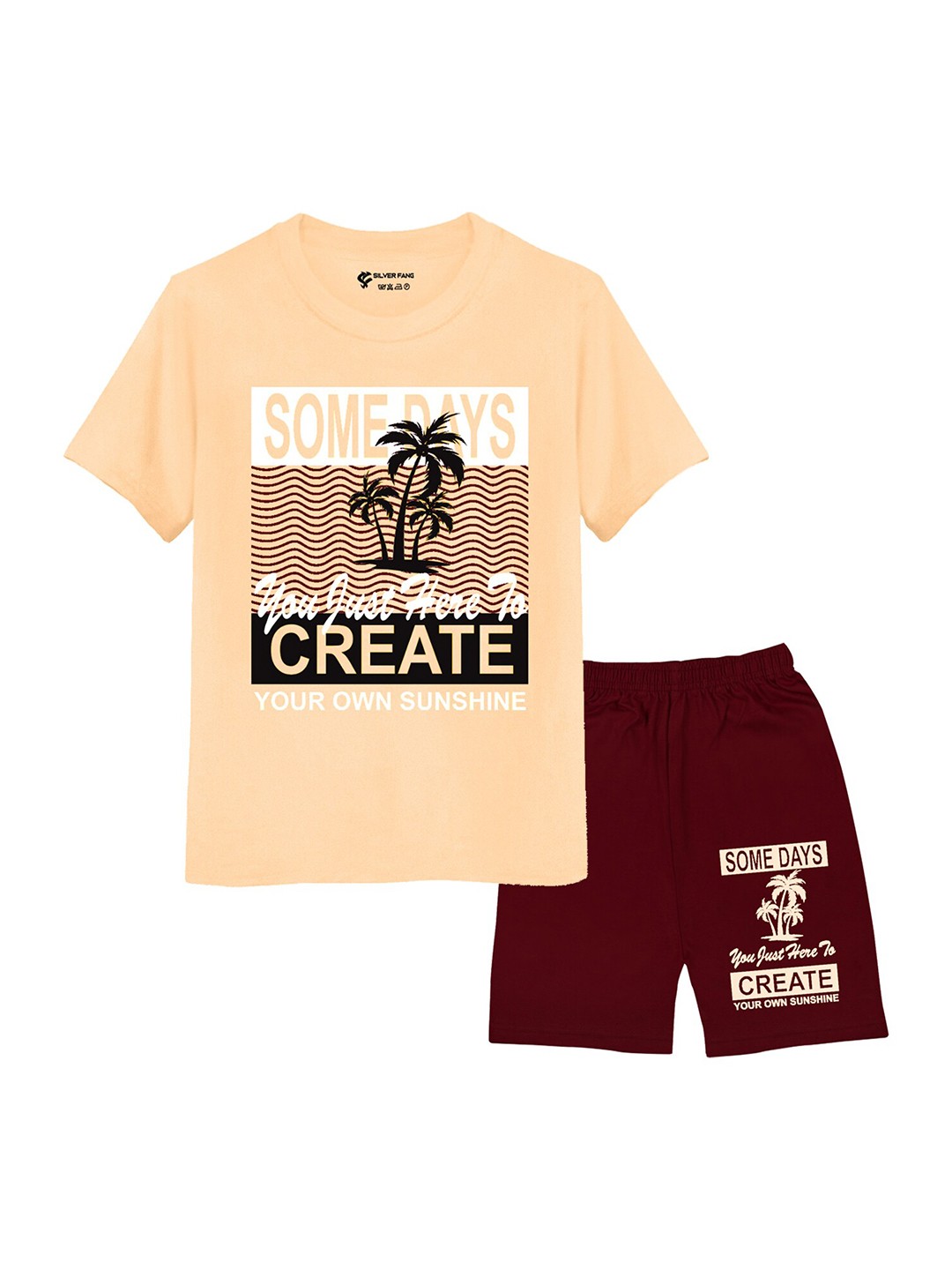 

Silver Fang Boys Graphic Printed T-shirt With Shorts, Beige