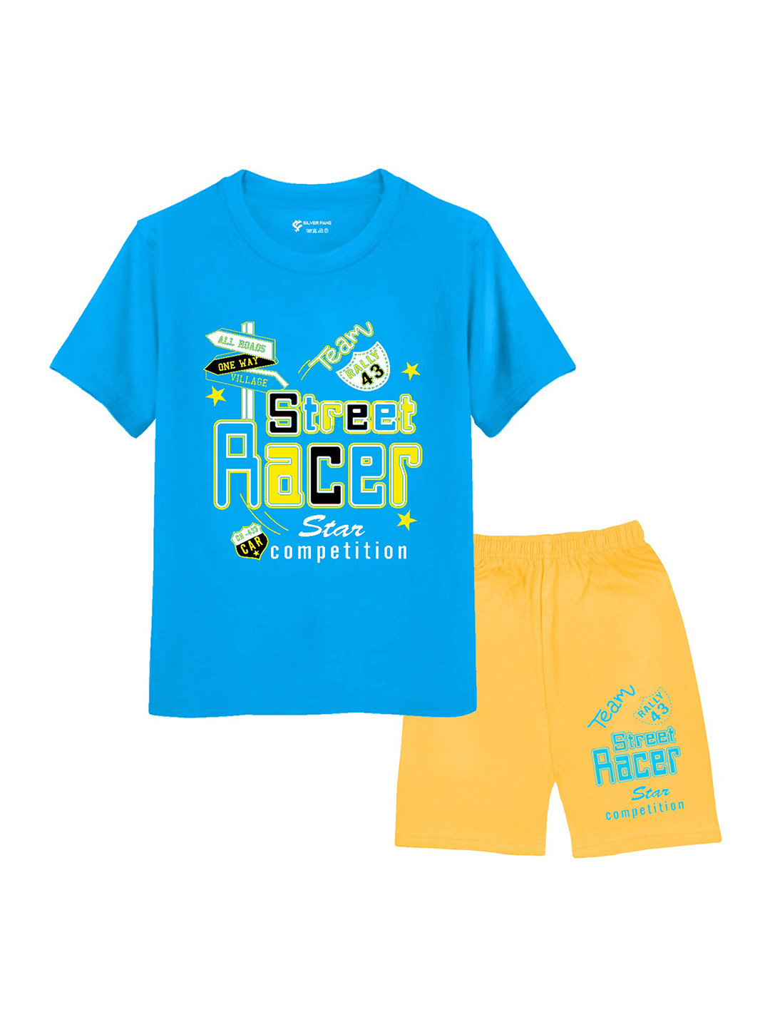 

Silver Fang Boys Graphic Printed T-shirt With Shorts, Blue