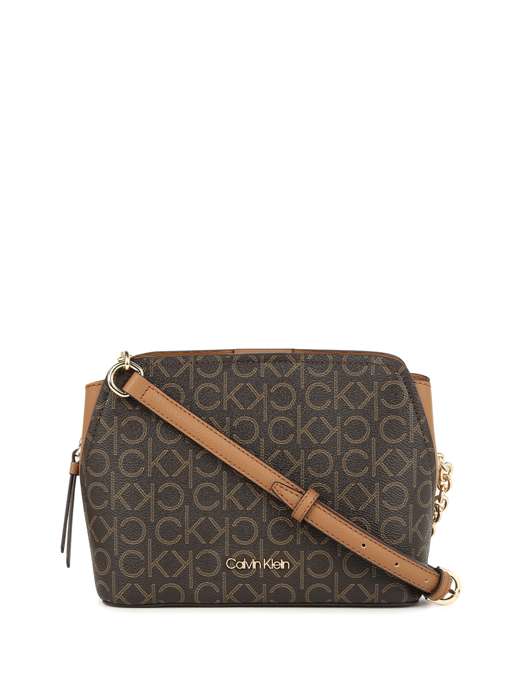 

Calvin Klein Typography Printed Structured Sling Bag, Grey
