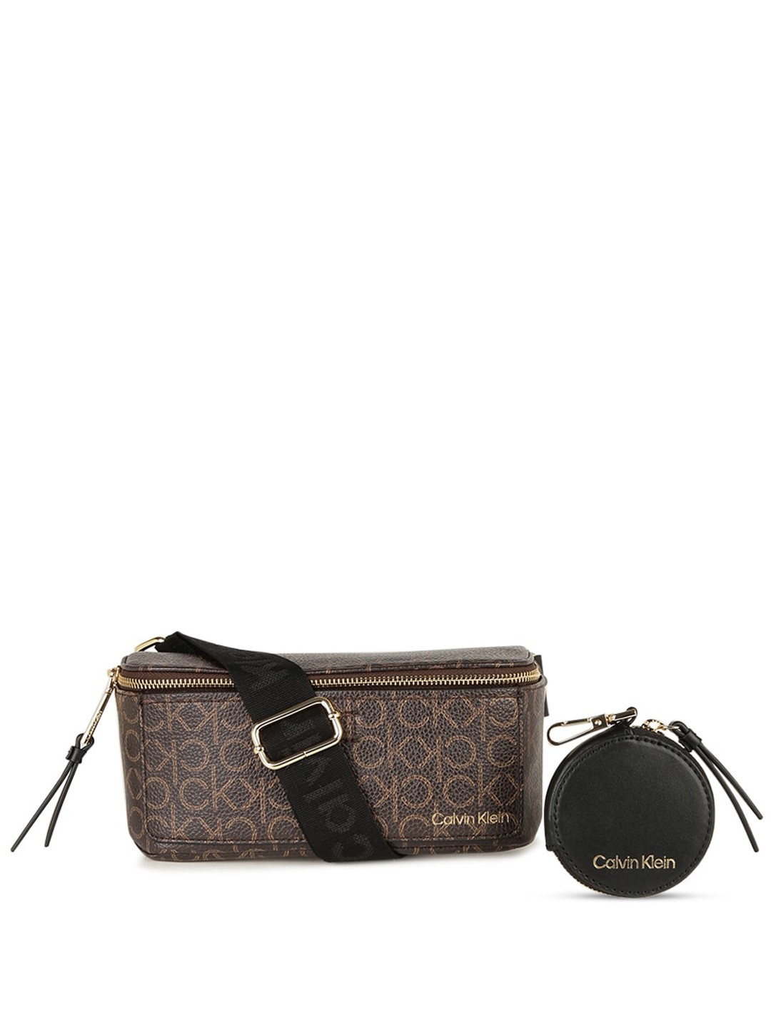 

Calvin Klein Typography Printed Structured Sling Bag, Brown