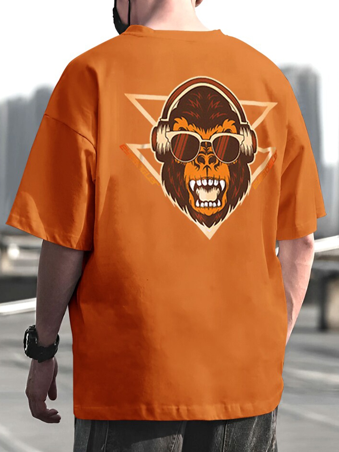 

Eyebogler Graphic Printed Round Neck Short Sleeves Cotton Oversized T-shirt, Orange