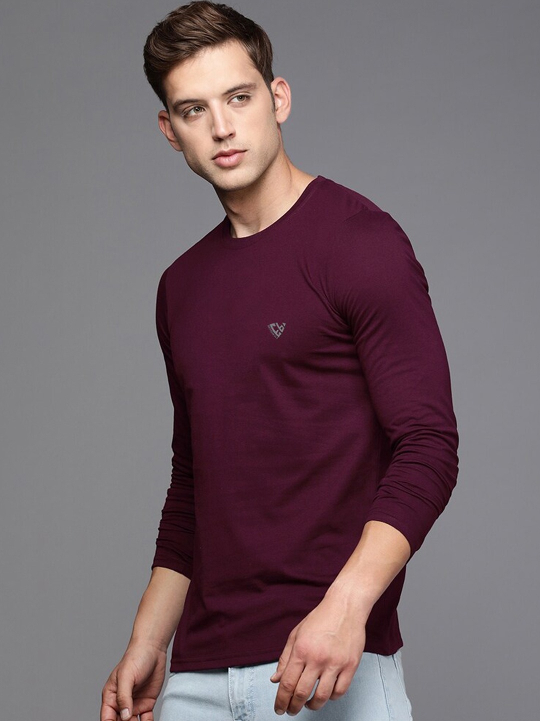 

Eyebogler Round Neck Long Sleeves Cotton T-shirt, Maroon