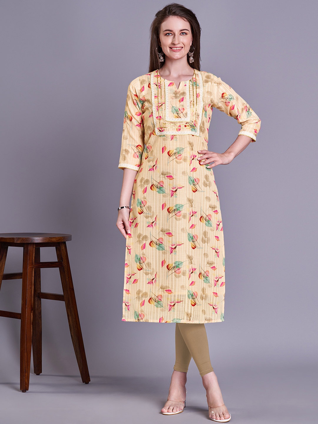 

Kandora Floral Printed Kurta, Mustard