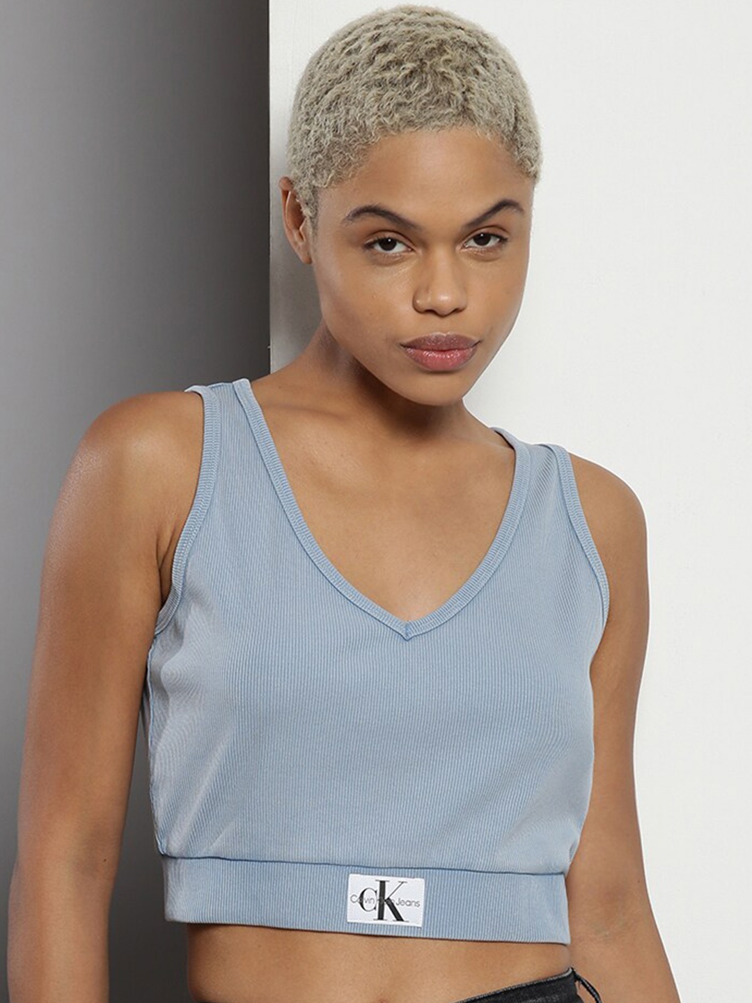 

Calvin Klein Shoulder Strap Cotton Crop Top, Blue