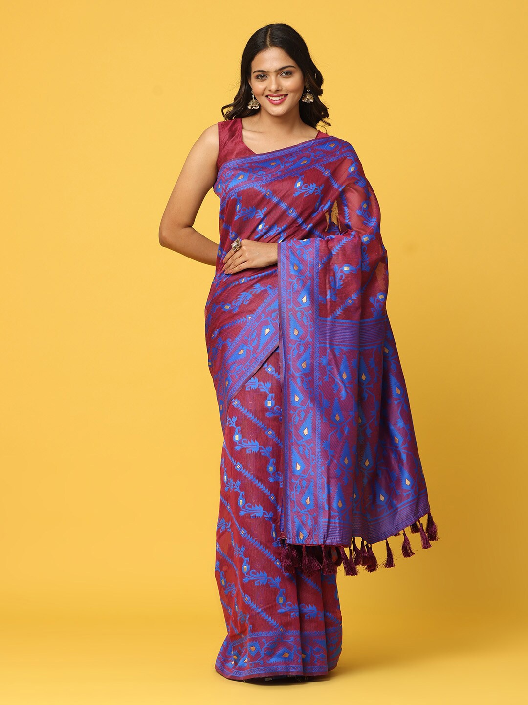 

PATLIPALLU Woven Design Zari Jamdani Saree, Maroon