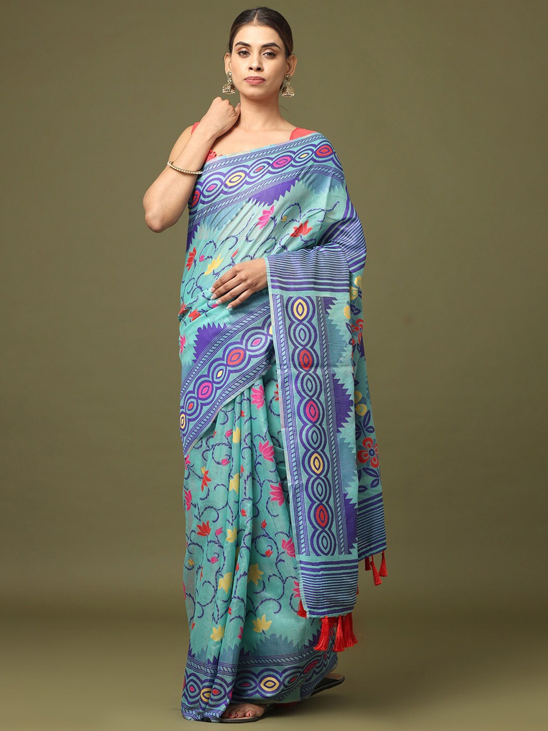 

PATLIPALLU Woven Design Zari Jamdani Saree, Blue