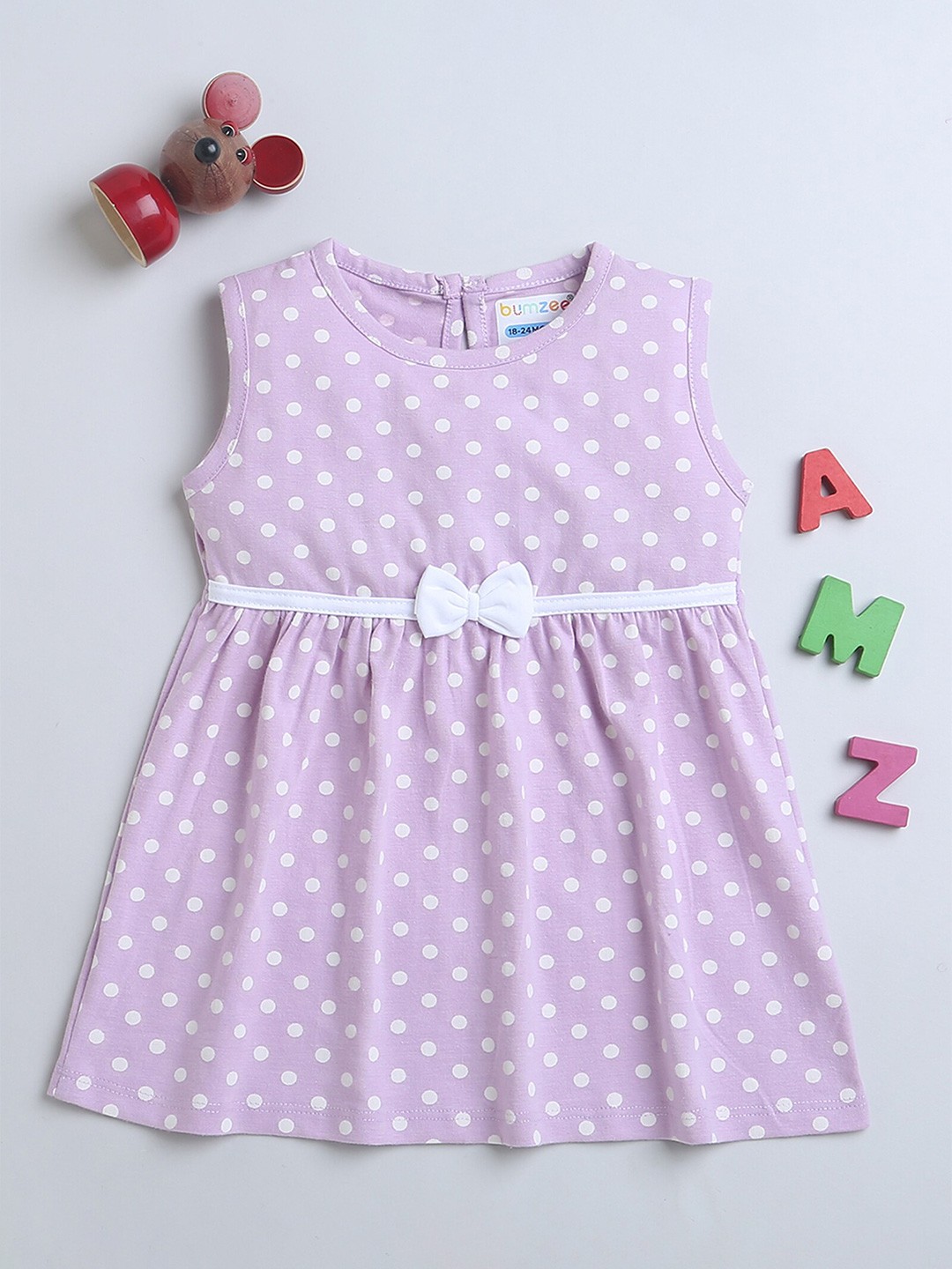 

BUMZEE Polka Dot Cotton Print Fit & Flare Dress, Lavender