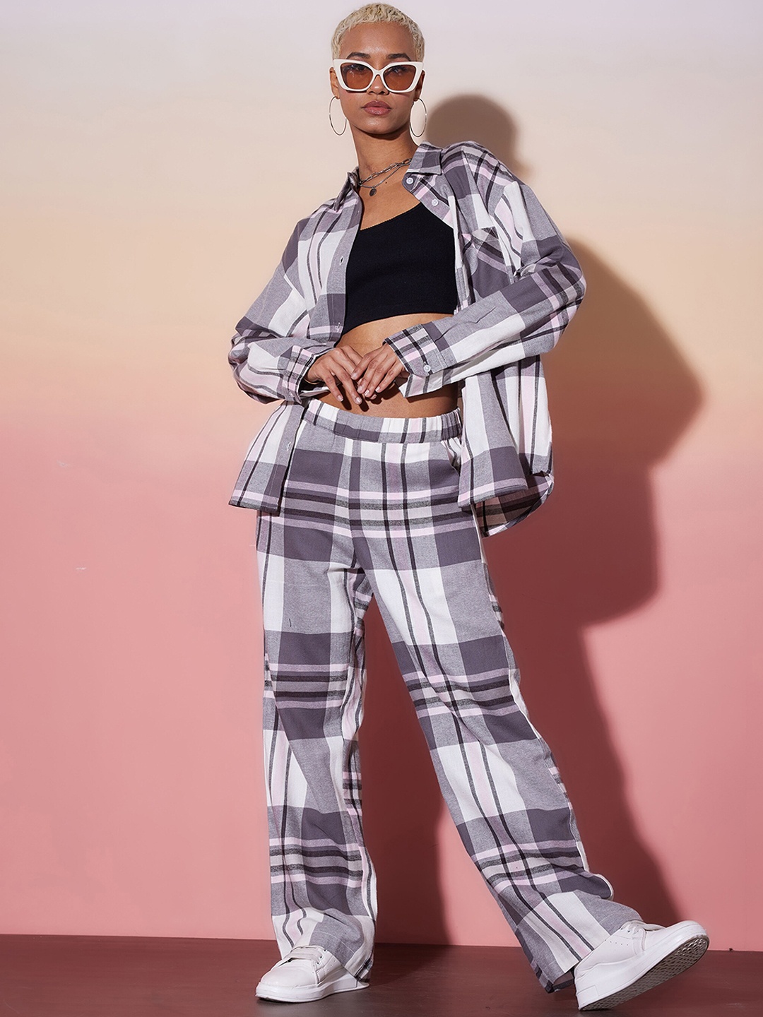

SASSAFRAS alt-laze Pure Cotton Checked Shirt & Trousers Co-Ords Set, White