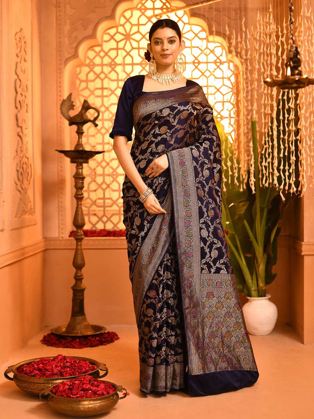 

Rasm by Muskaan Woven Design Zari Pure Silk Banarasi Saree, Blue