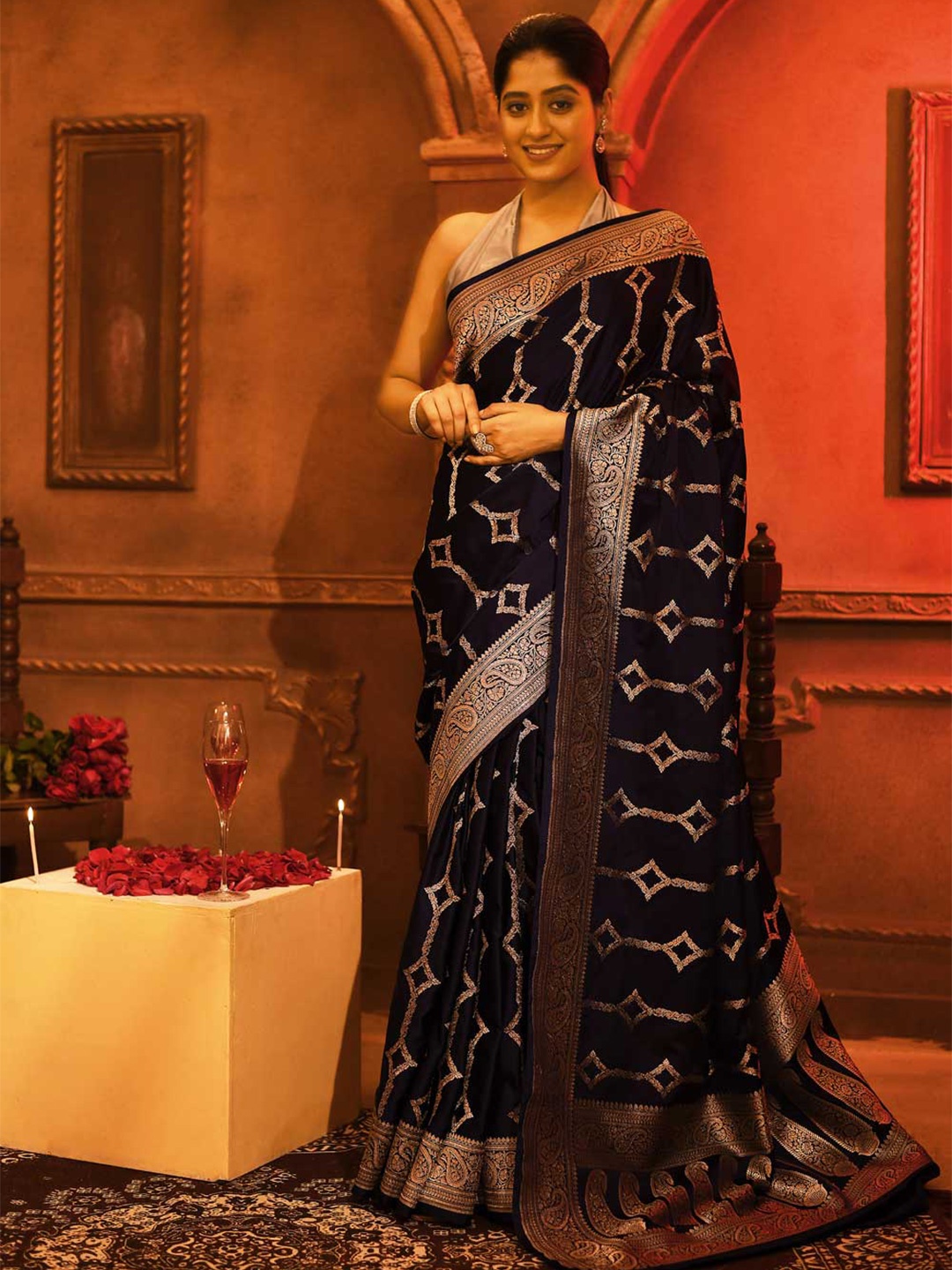 

Rasm by Muskaan Woven Design Zari Pure Silk Banarasi Saree, Blue