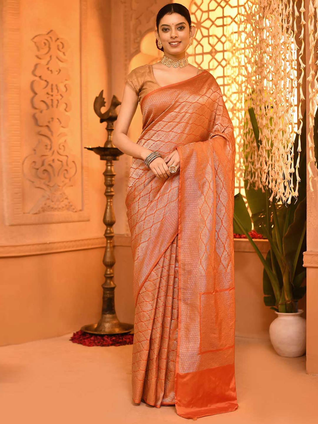 

Rasm by Muskaan Woven Design Zari Pure Silk Banarasi Saree, Orange