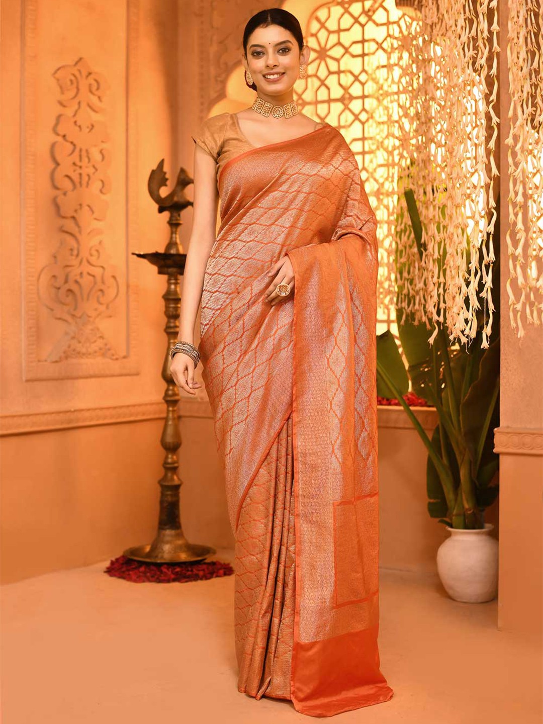 

Rasm by Muskaan Woven Design Zari Pure Silk Banarasi Saree, Orange