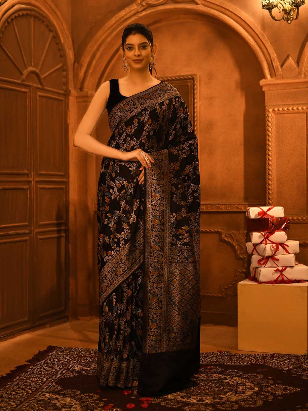 

Rasm by Muskaan Woven Design Zari Pure Silk Banarasi Saree, Black