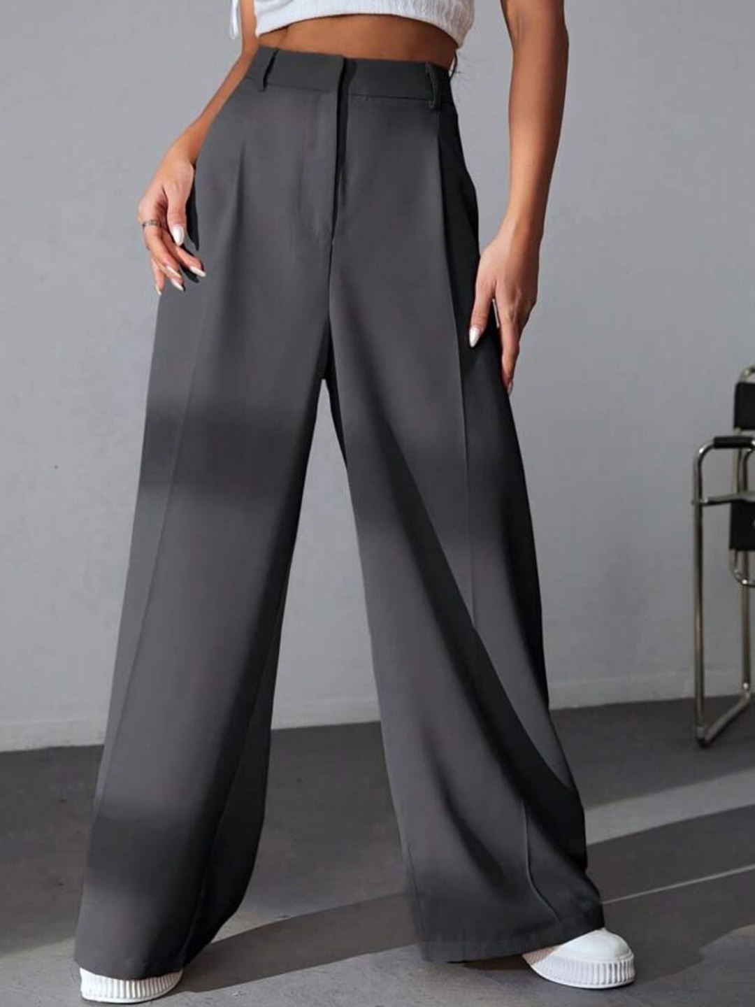 

BROADSTAR Women Pleated Korean Pants, Grey