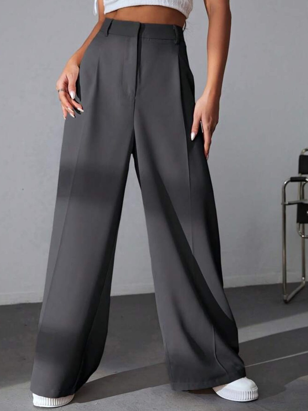 

BROADSTAR Women Pleated Korean Pants, Grey