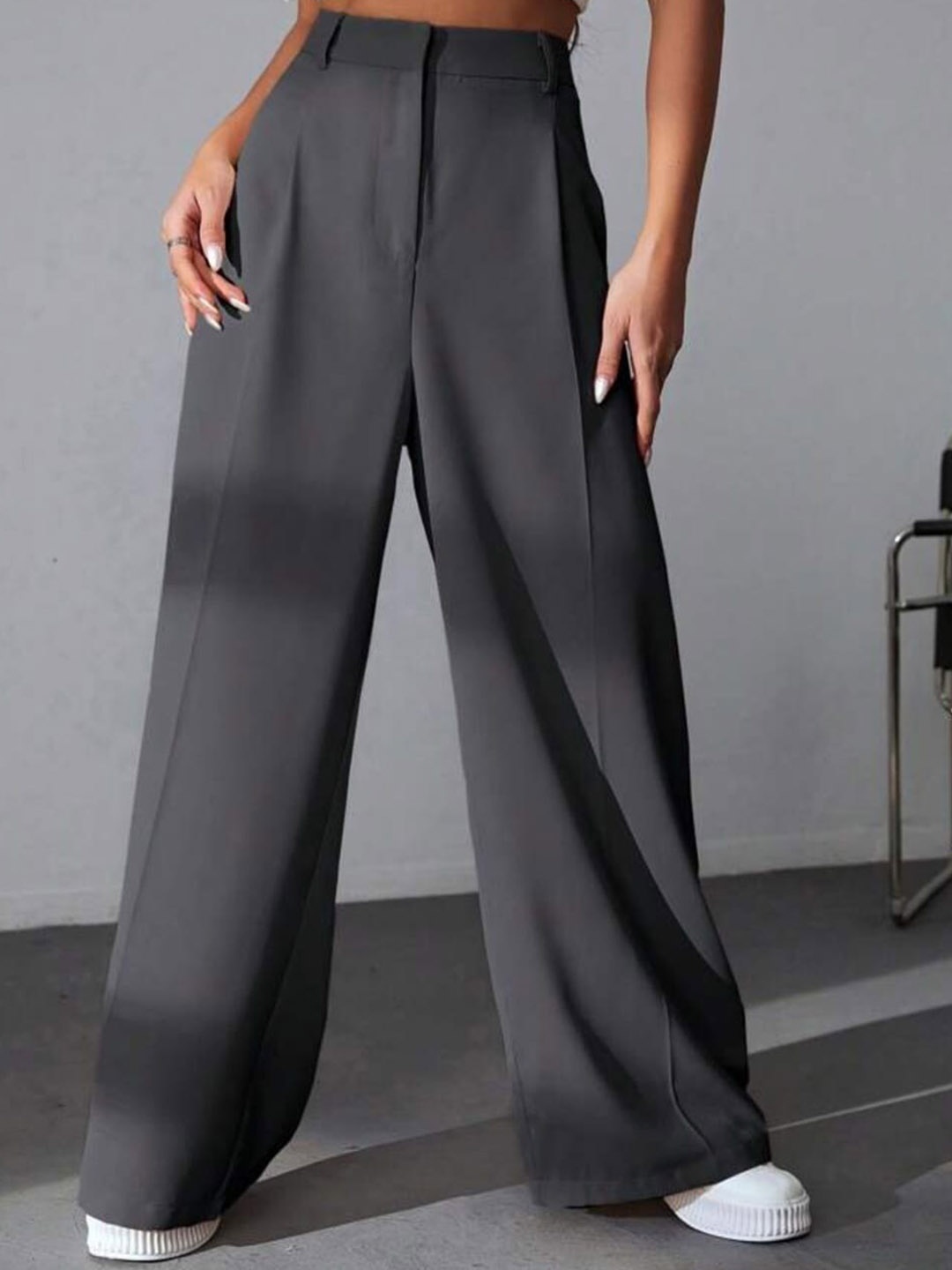

Next One Women High-Rise Pleated Korean Trousers, Grey