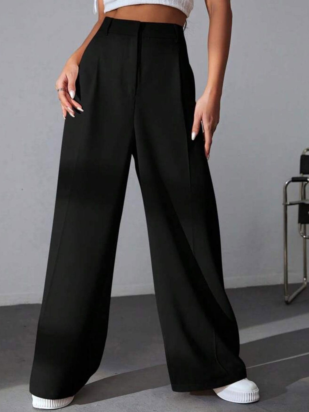 

Next One Women High-Rise Pleated Korean Trousers, Black