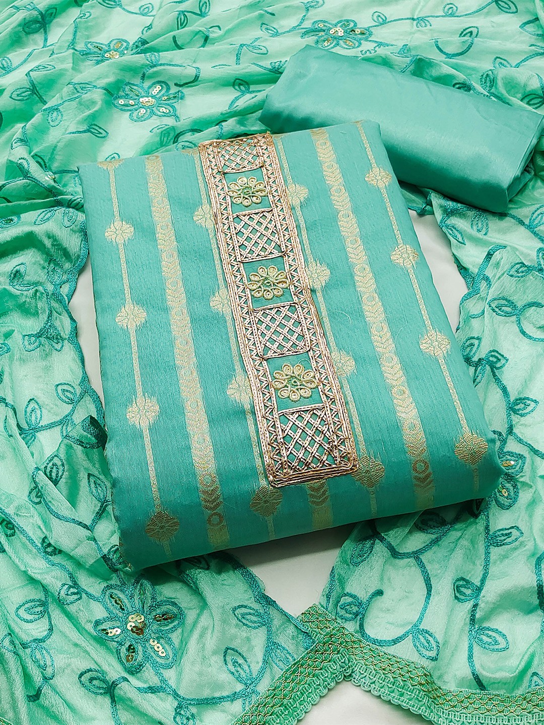 

KIMISHA Woven Design Gotta Patti Unstitched Dress Material, Sea green