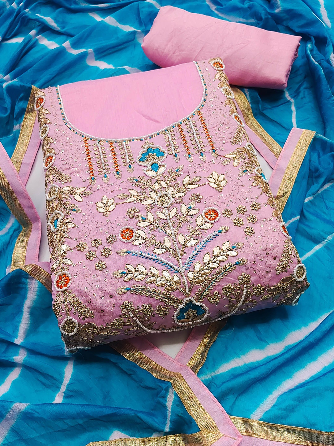 

KIMISHA Embroidered Unstitched Dress Material, Pink