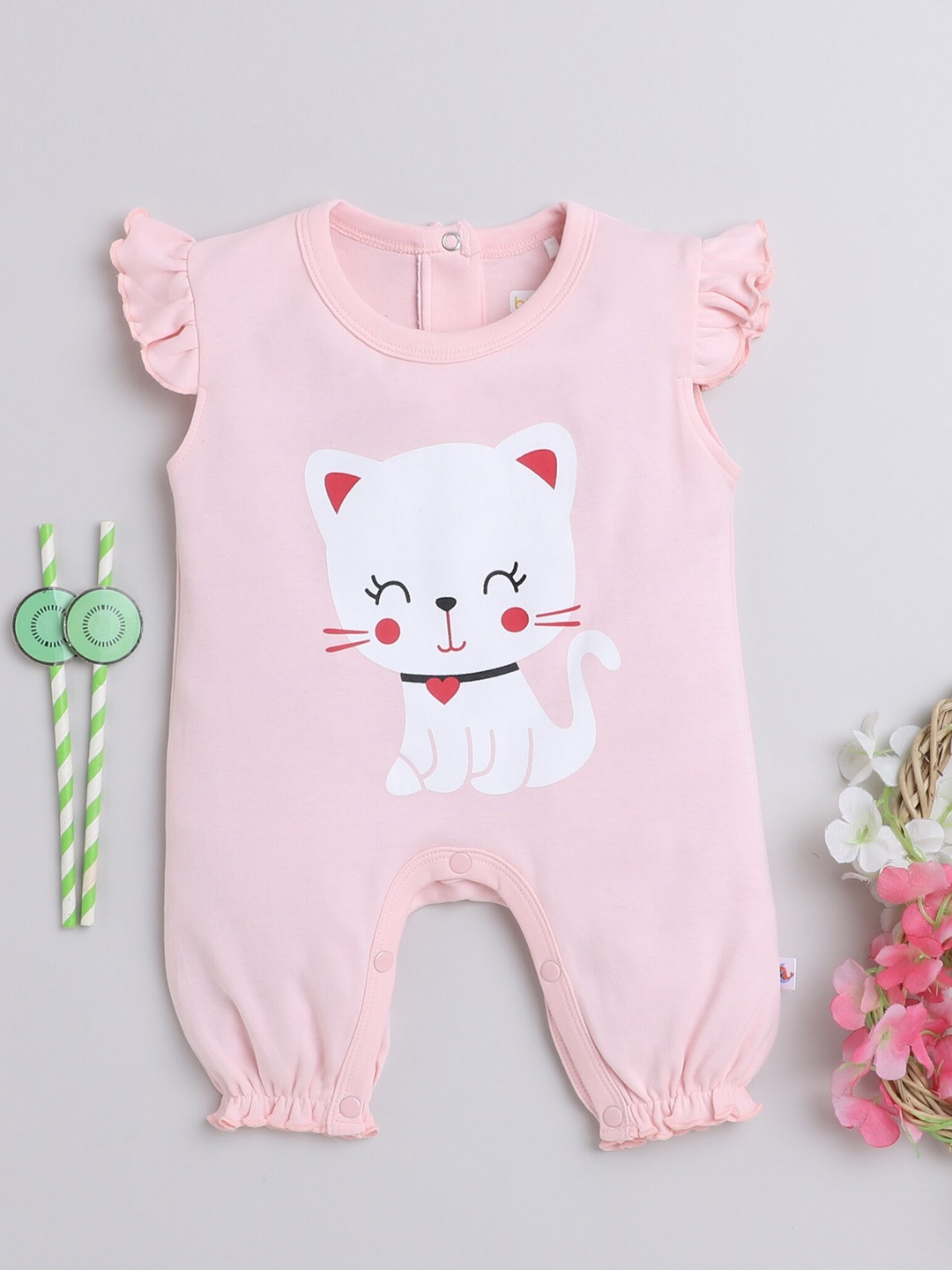 

BUMZEE Infant Girls Printed Pure Cotton Rompers, Pink