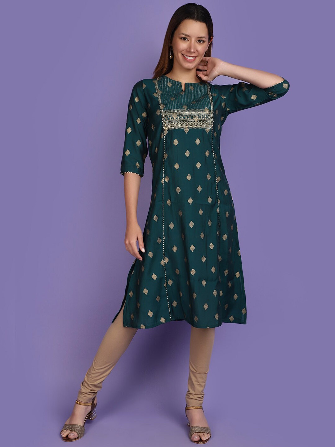 

V-Mart Ethnic Motifs Printed Cotton Strigth Kurta, Teal